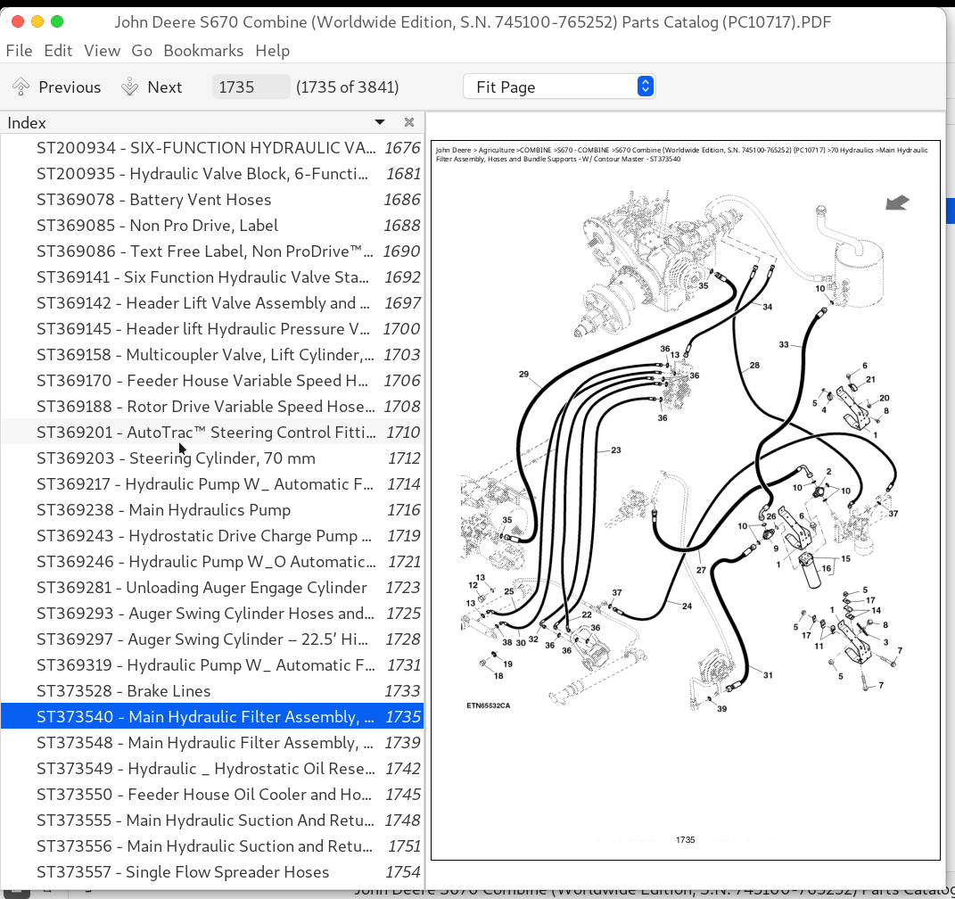 John Deere S670 Combine (Worldwide Edition, S.N. 745100765252) Parts